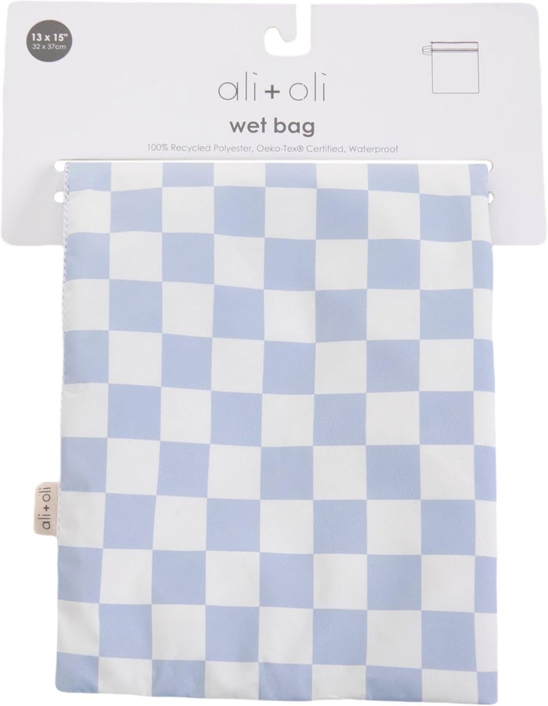 Ali+Oli Water Resistant Dual-Compartment Wet-Dry Bag for Travel, Hook to Stroller, Daycare, Diapers, Diaper Bag, Clutch Bag,15x12 inches (Blue Checkers) - Image 5